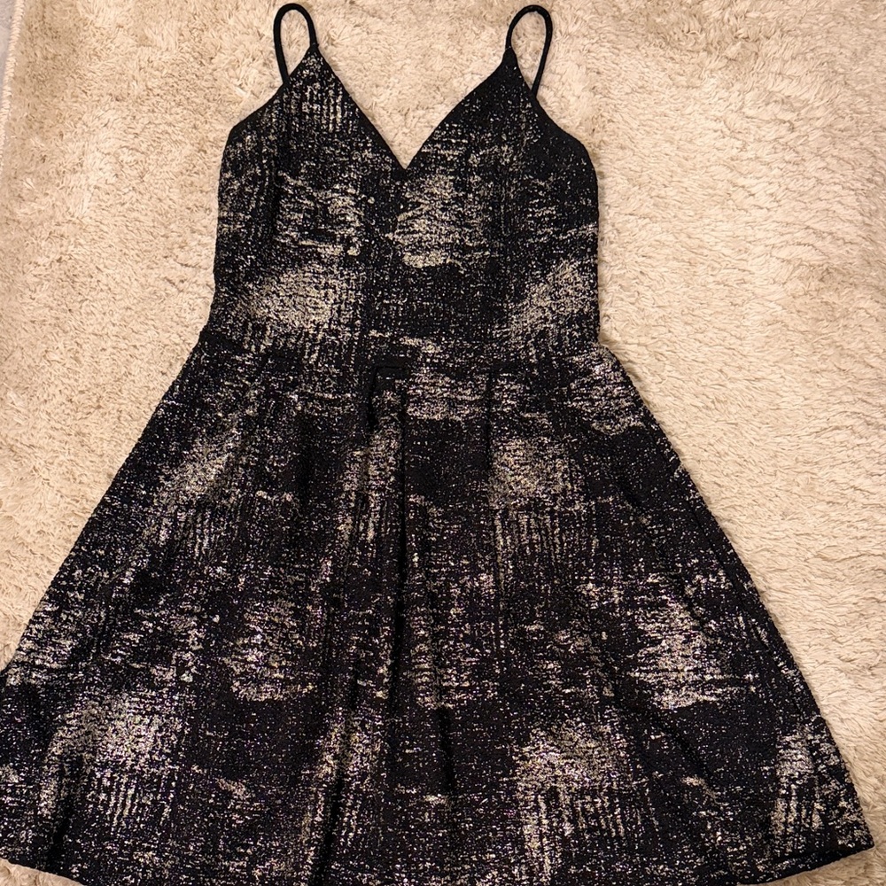 Soprano Black & Silver Sparkle Fit-and-Flare Mini Dress